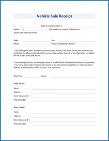 free printable sale receipt for vehicle templateral