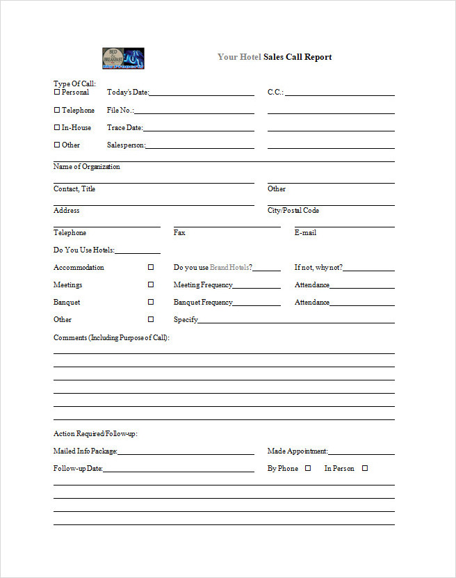 Sales Call Report Form Word