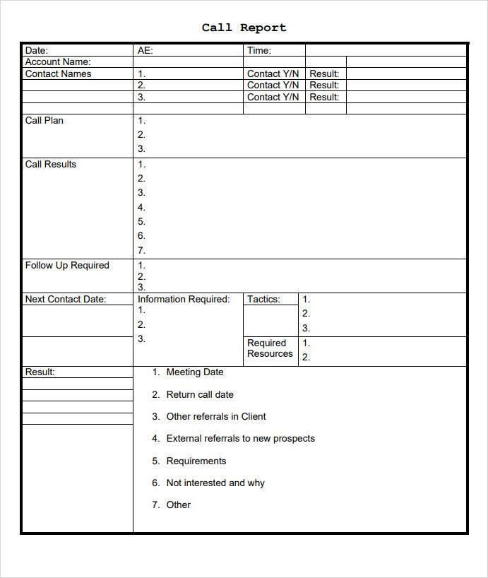 Sales Call Report Form