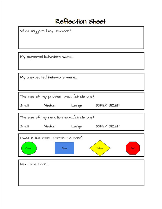 Sample Behavior Reflection Sheet