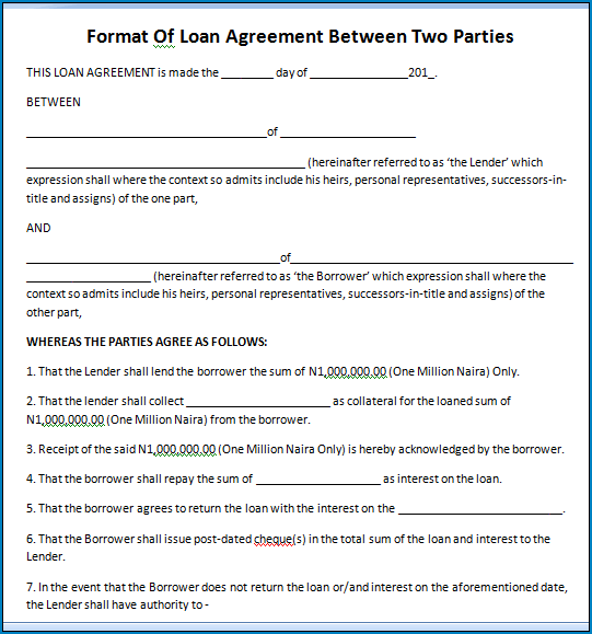 Sample of Agreement Between Two Parties