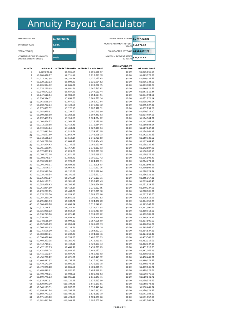 Sample of Annuity Payout Calculator Template