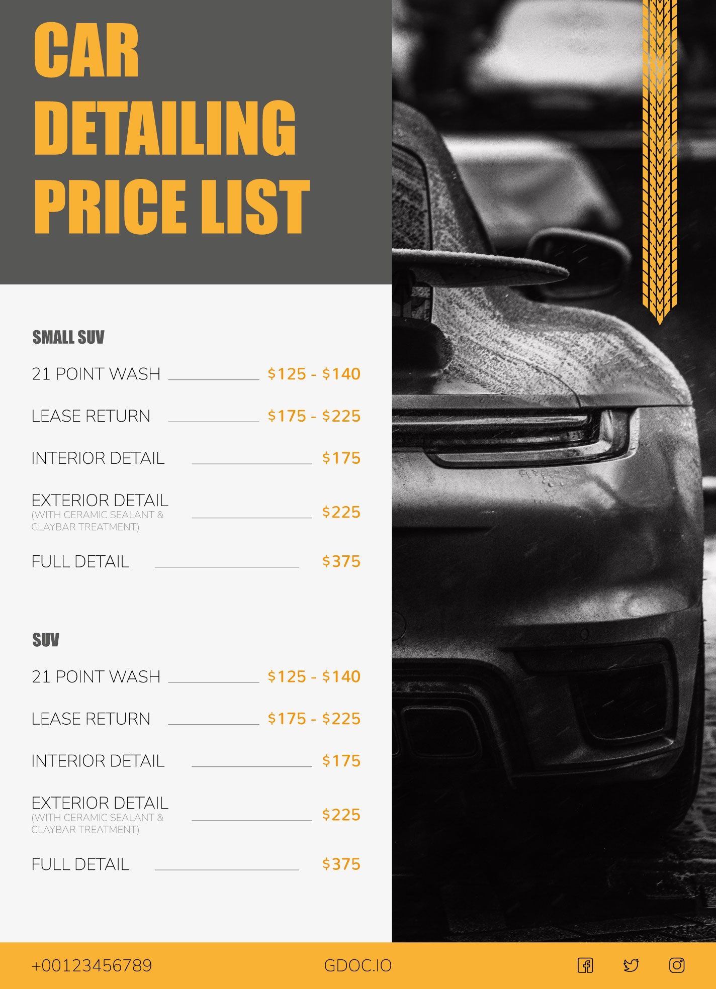 Sample of Auto Detail Price List Template