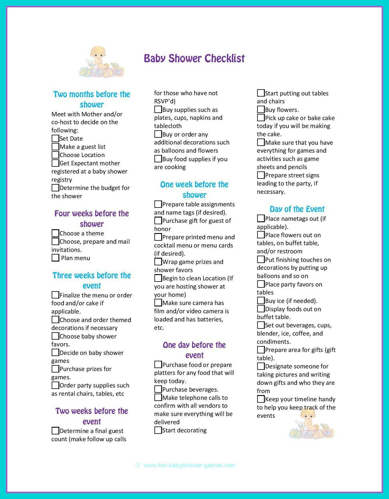 Sample of Baby Shower Planner With Checklist Template