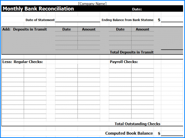 √ Free Printable Bank Reconciliation Template