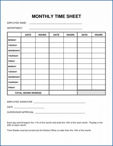 √ Free Printable Basic Monthly Timesheet Template