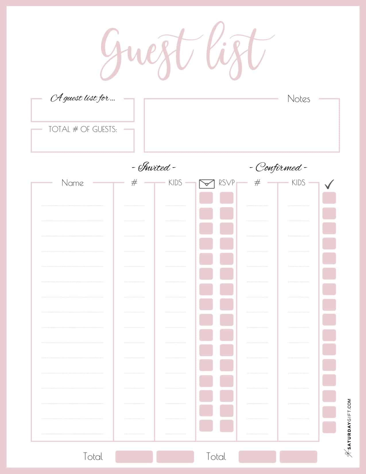 Sample of Birthday Party Guest List Template