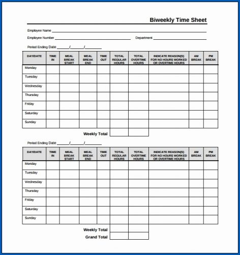 √ Free Printable Biweekly Time Sheet PDF