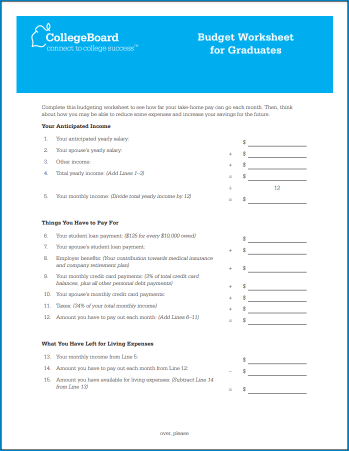 Sample of Budget Template For College Students