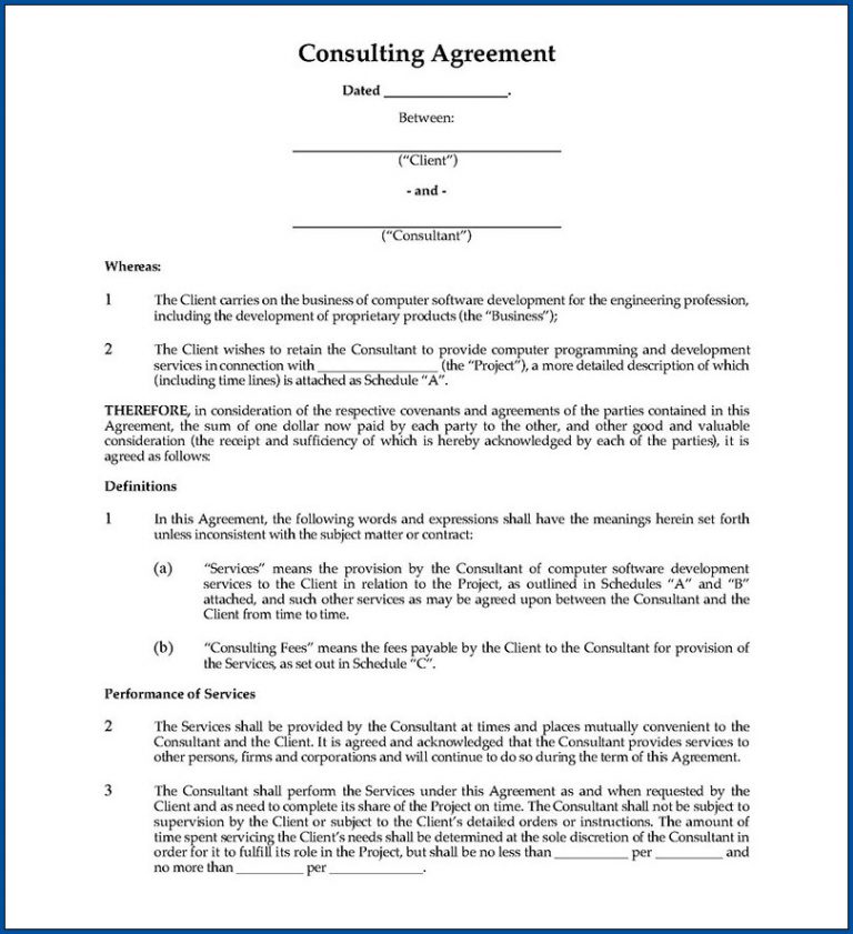 √ Free Printable Business Consultant Contract Agreement Template