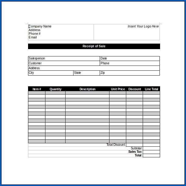 Sample of Business Receipt Template