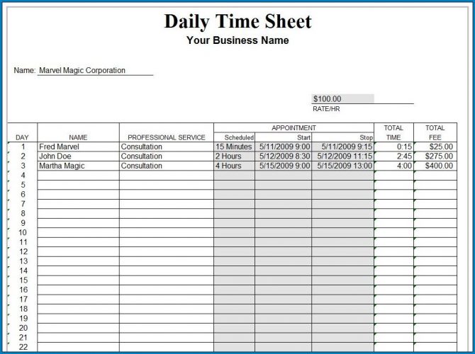 √ Free Printable Business Timesheet Template