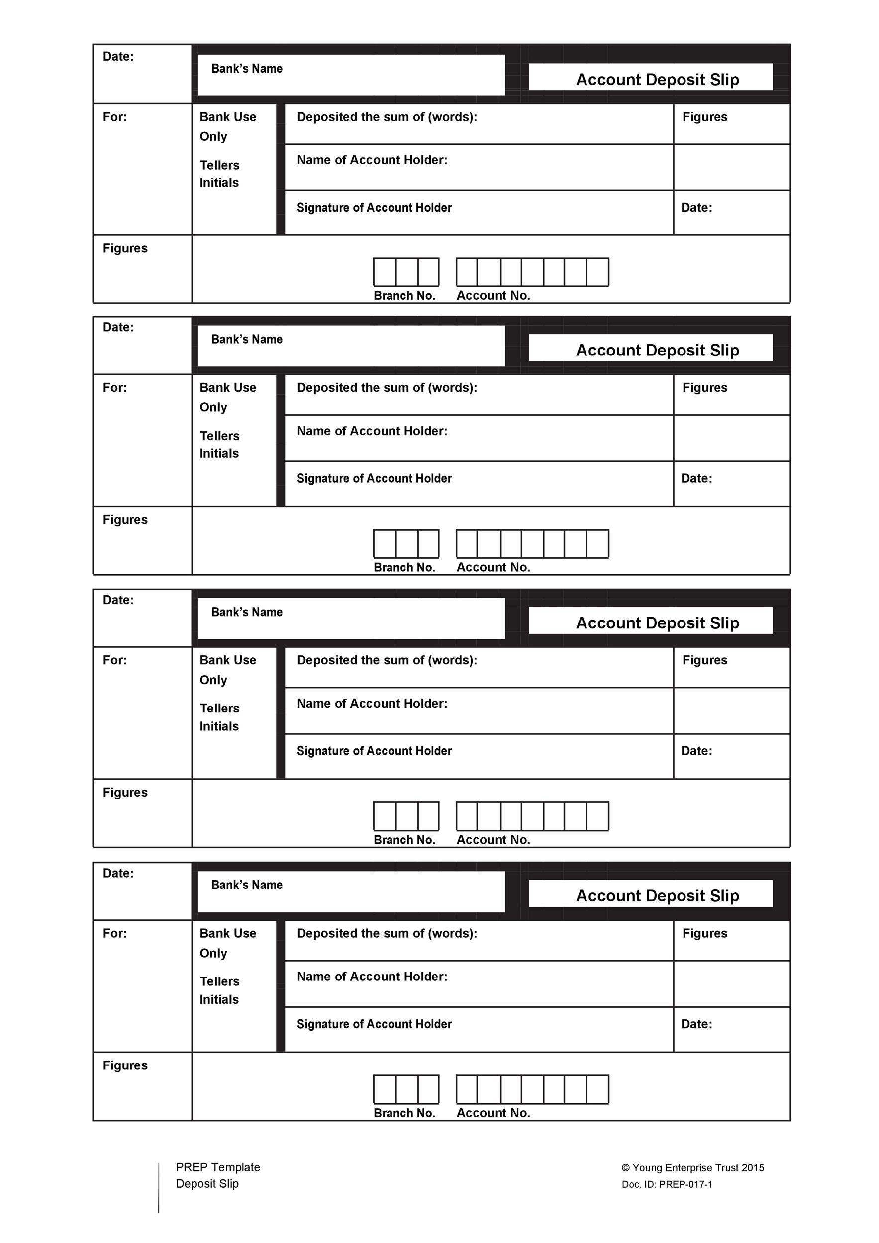 Sample of Cash Deposit Ticket Template