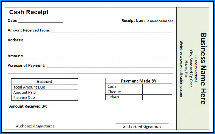 Sample of Cash Receipt Template