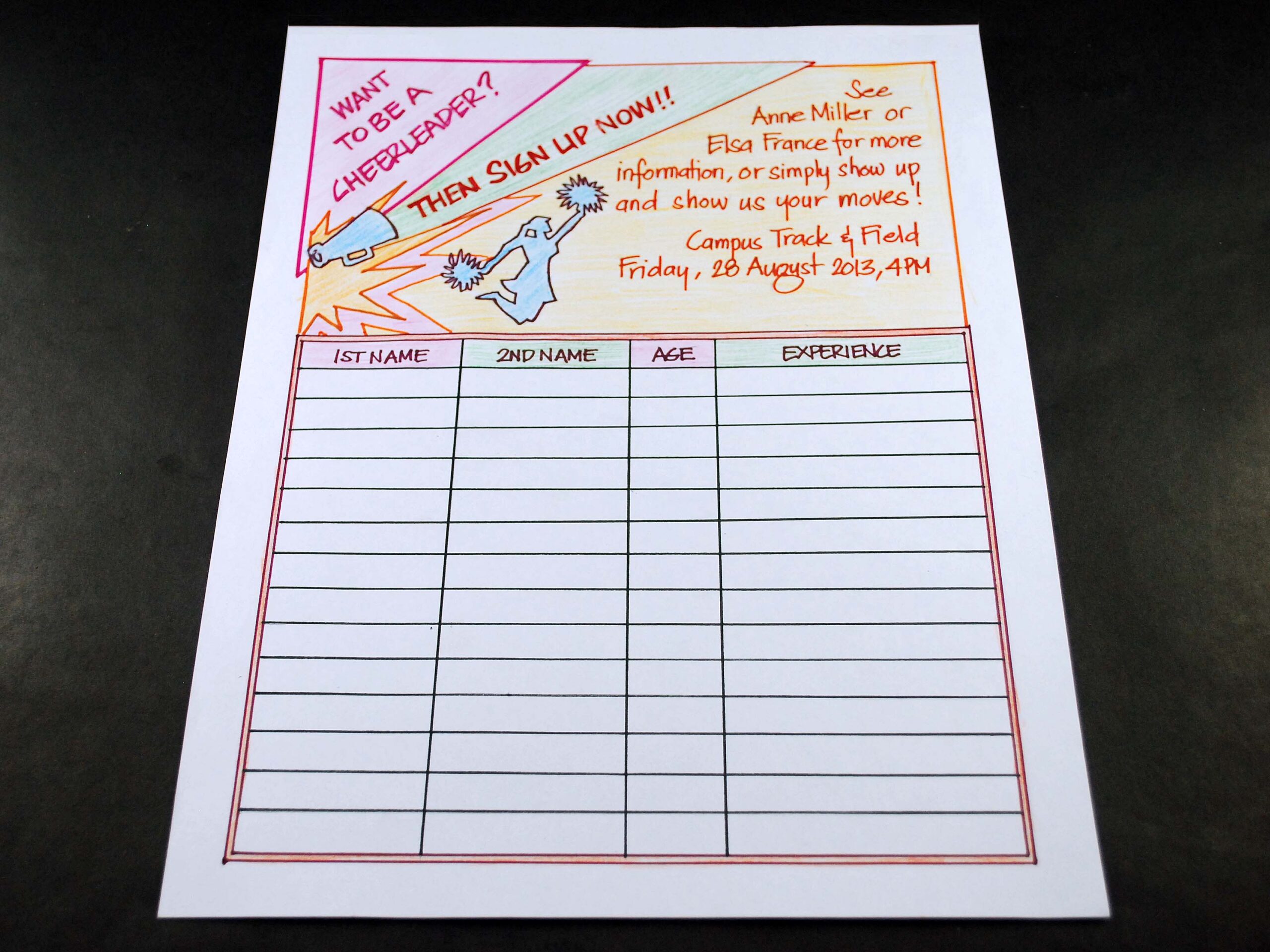 Sample of Cheerleader Sign Up Sheet Template