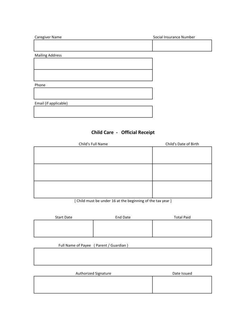 Sample of Childcare Receipt Template