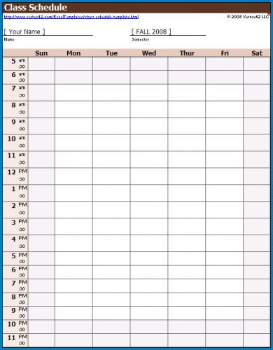 √ Free Printable Class Schedule Template