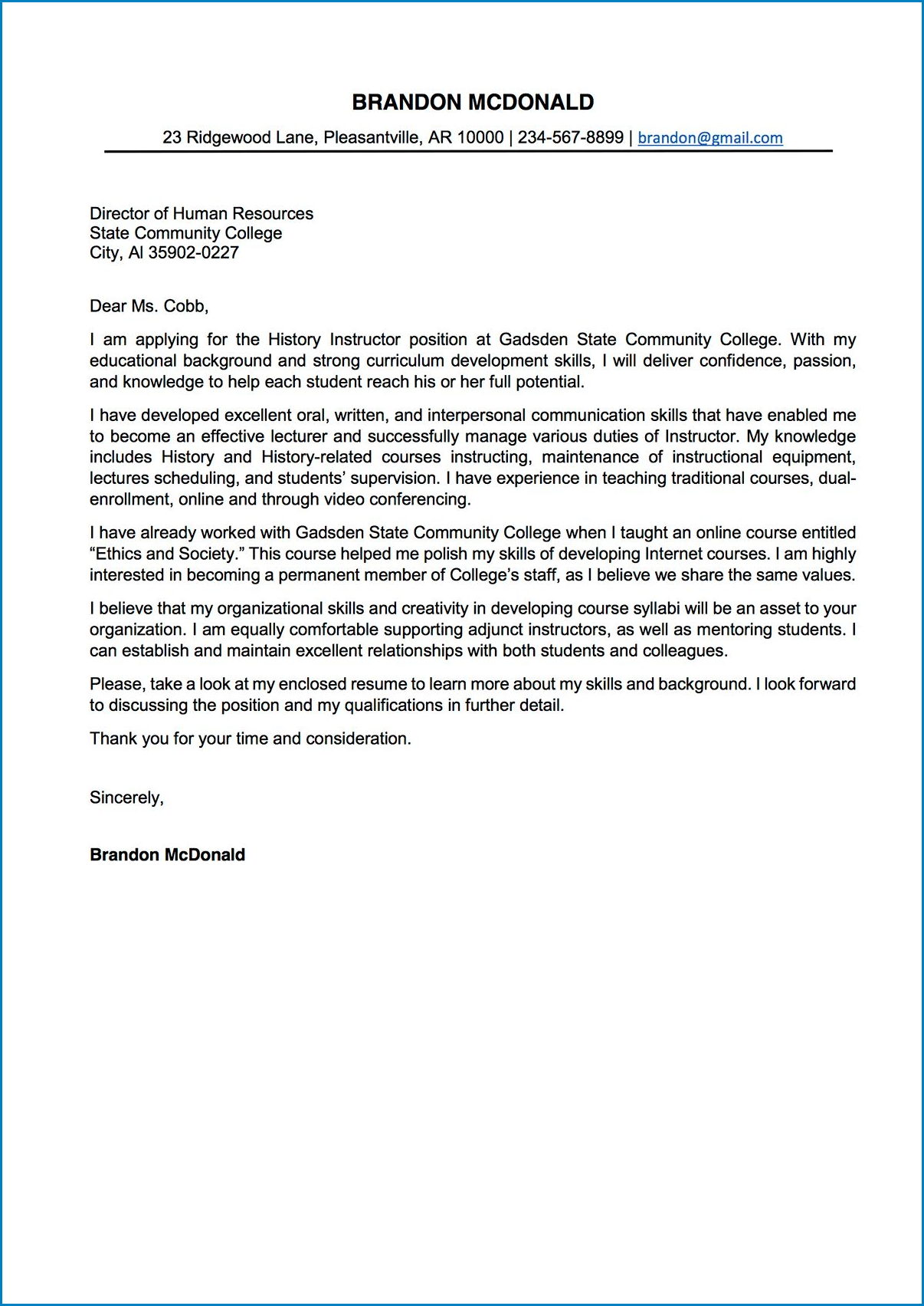 Sample of College Letter Of Interest