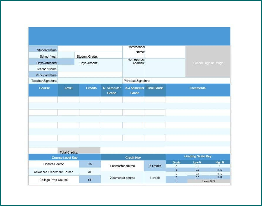 Sample of College Report Card Template