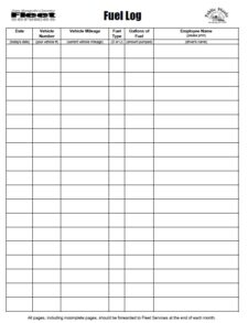 Sample of Company Vehicle Fuel And Inspection Log Template