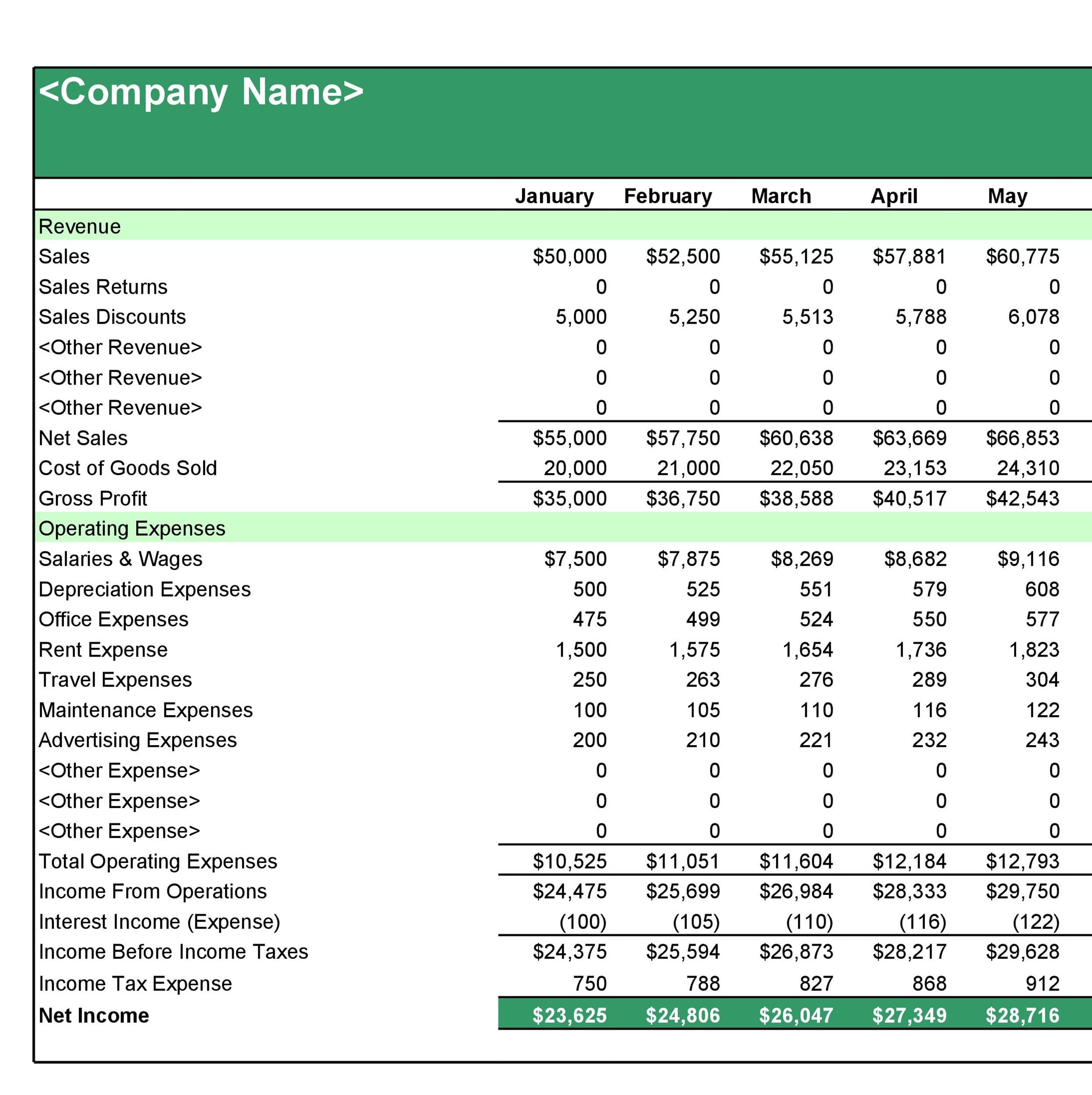 Sample of Comparative Income Statement Template