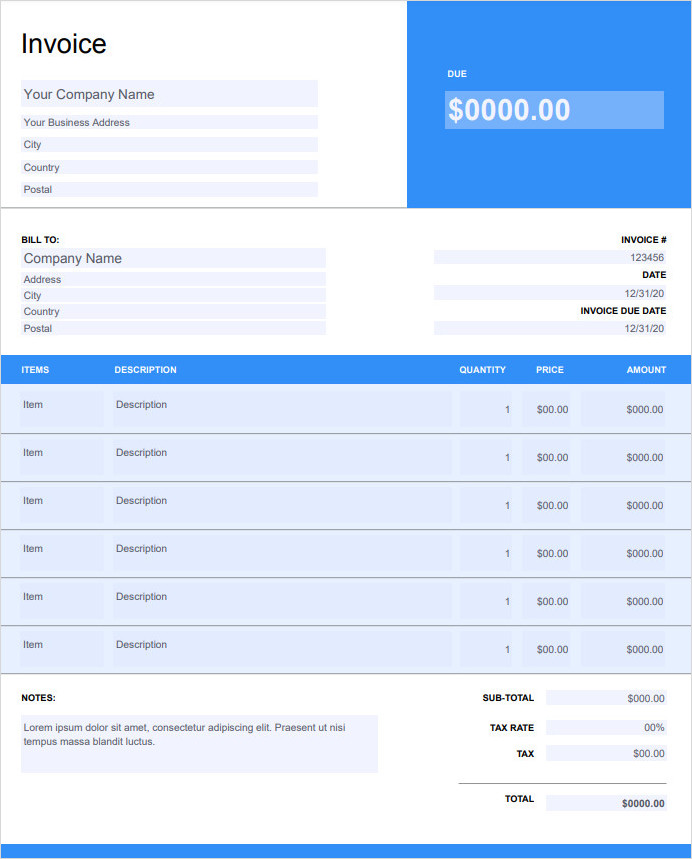 Sample of Computer Repair Invoice Template