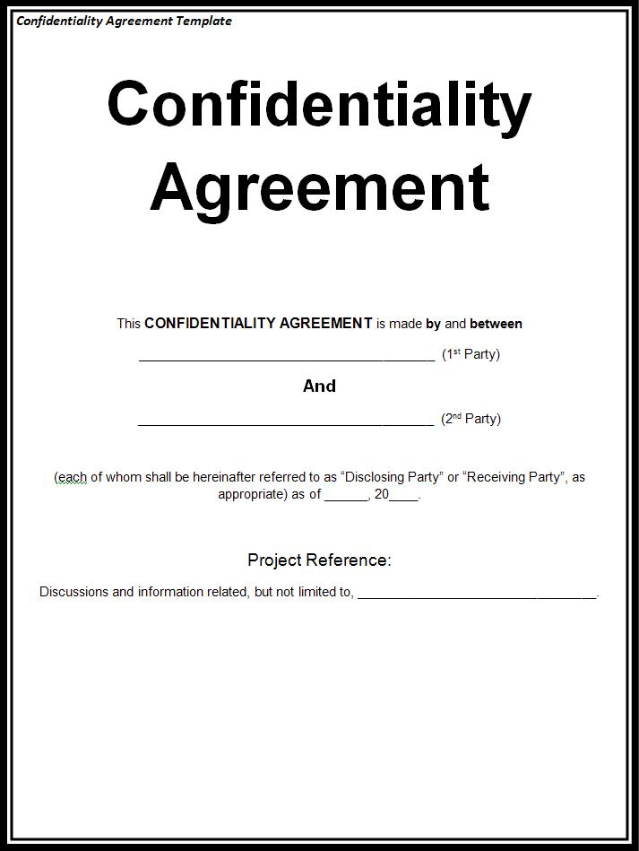 Sample of Confidentiality Agreement Template