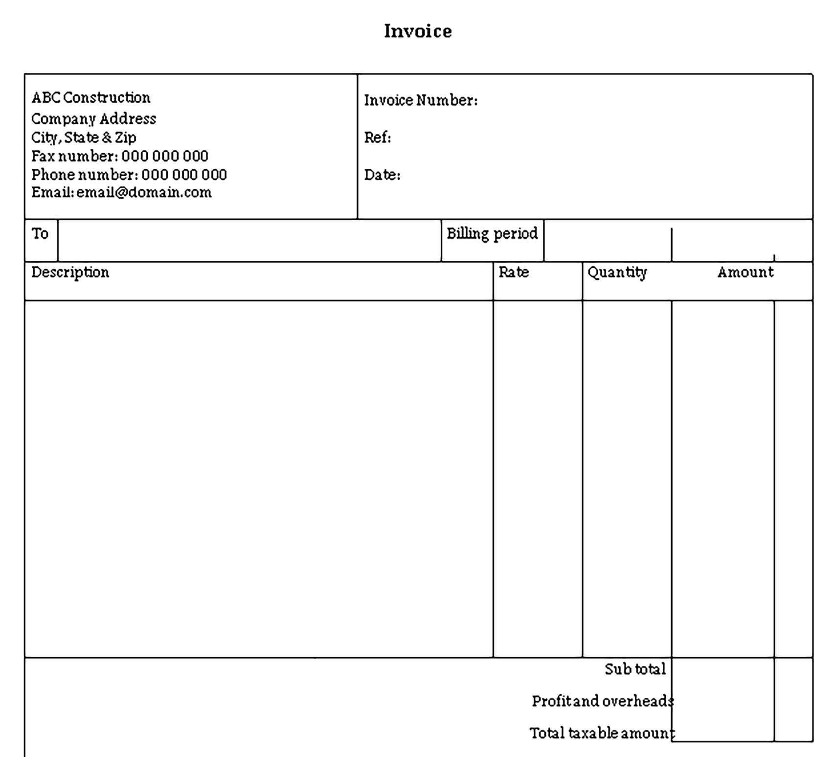 Sample of Construction Receipt Template