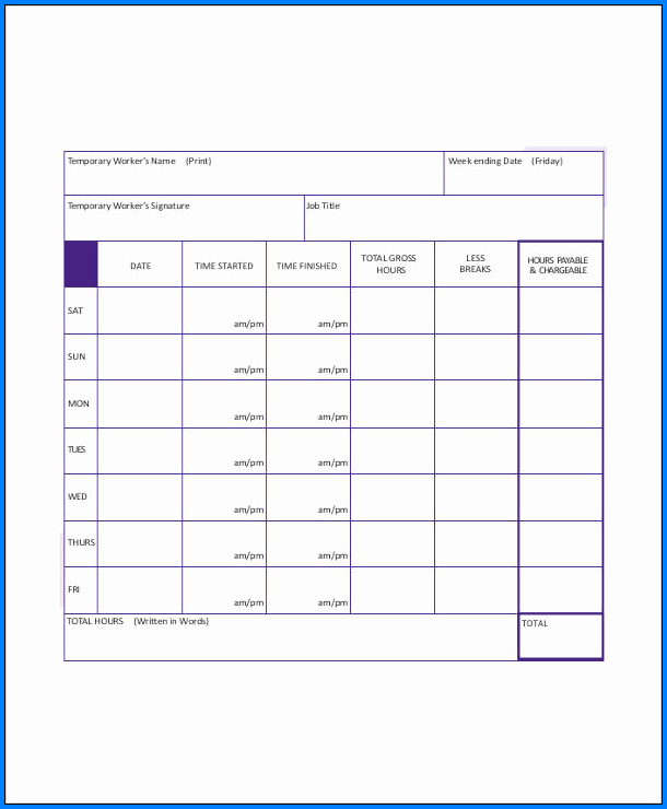 Sample of Construction Timesheet Template