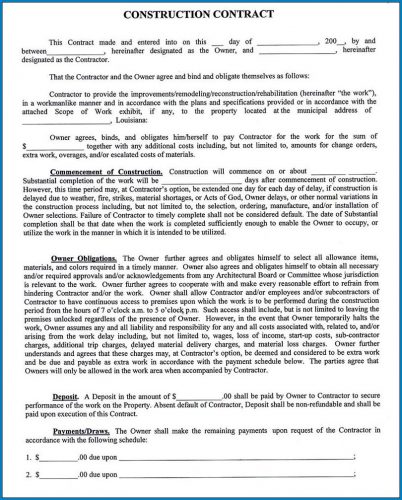 √ Free Printable Contract Agreement For Construction Work