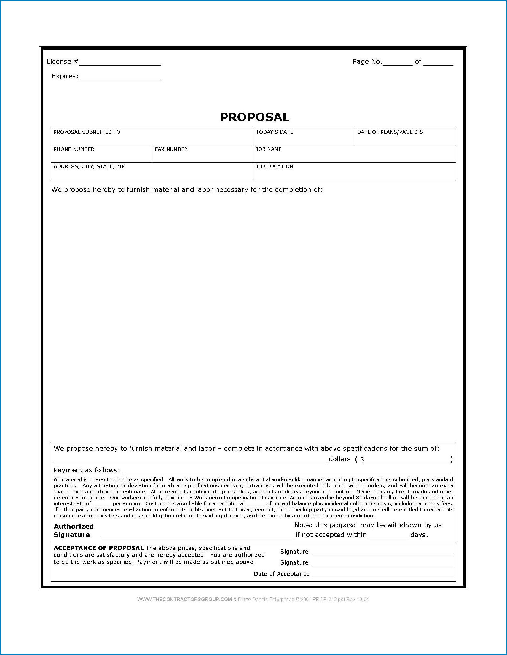 Sample of Contractor Bid Sheet Template