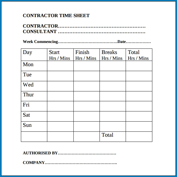 Sample of Contractor Timesheet Template