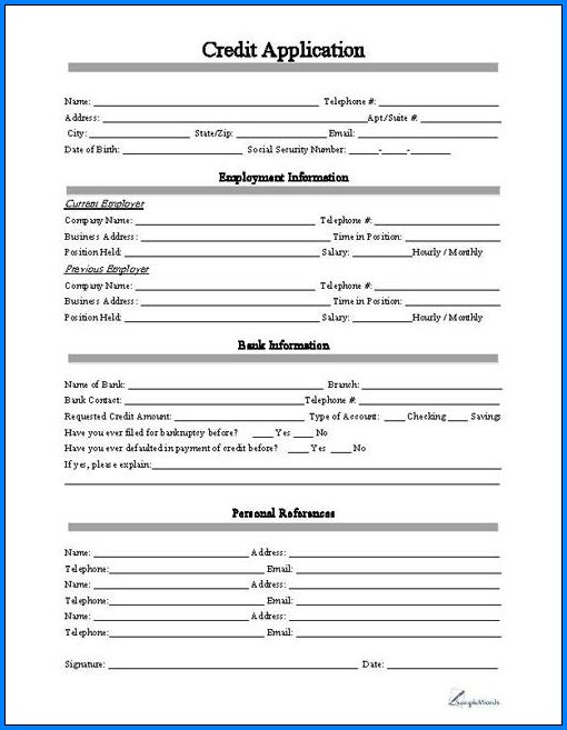 Sample of Credit Application Form