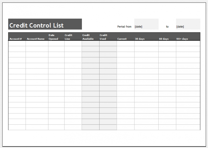 Sample of Credit Control Sheet With Aging Template