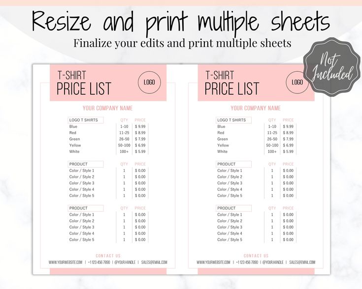 Sample of Custom T Shirt Price List Template