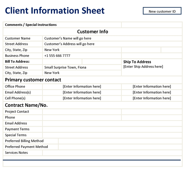 Sample of Customer Information Sheet Template