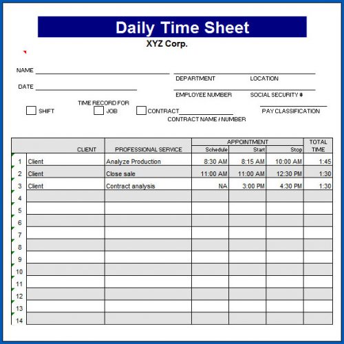 √ Free 4+ Samples of Daily Timesheet Template Excel