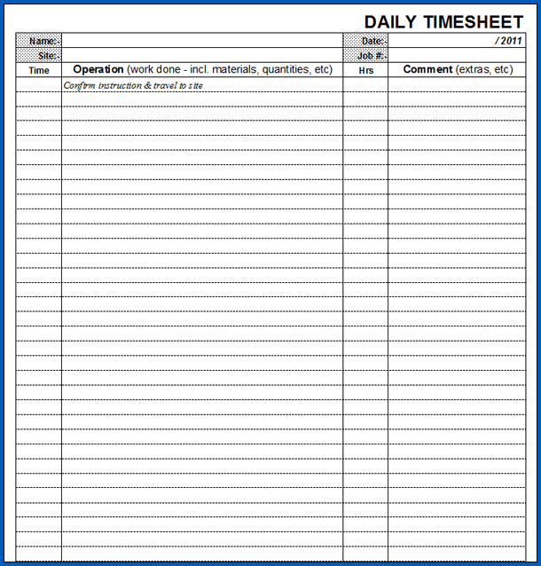 Sample of Daily Timesheet Template