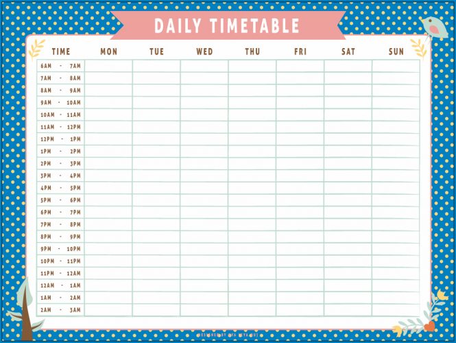 √ Free Printable Daily Timetable Template