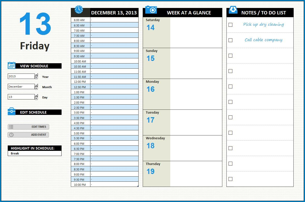 Sample of Daily Work Schedule Template