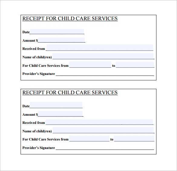 Sample of Daycare Receipt Template