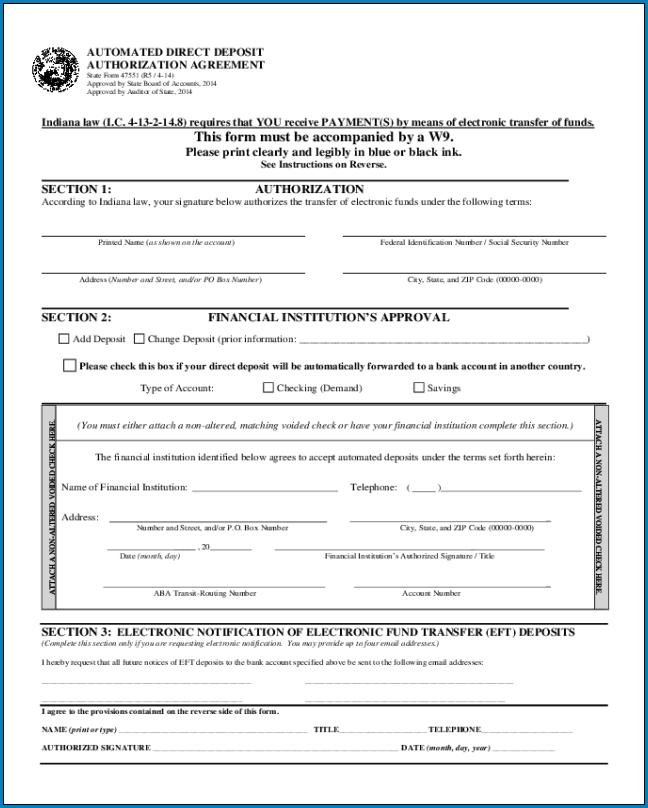 Sample of Direct Deposit Authorization Form