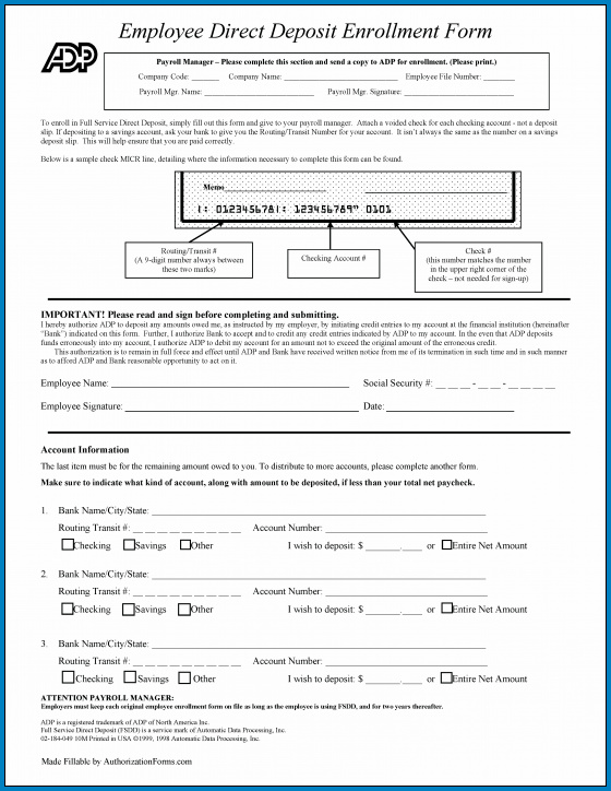 Sample of Direct Deposit Enrollment Form