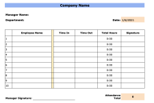 Sample of Employee Attendance Record Sheet