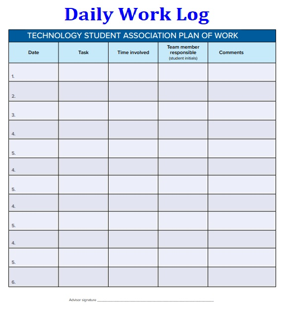 Sample of Employee Daily Task Log Template