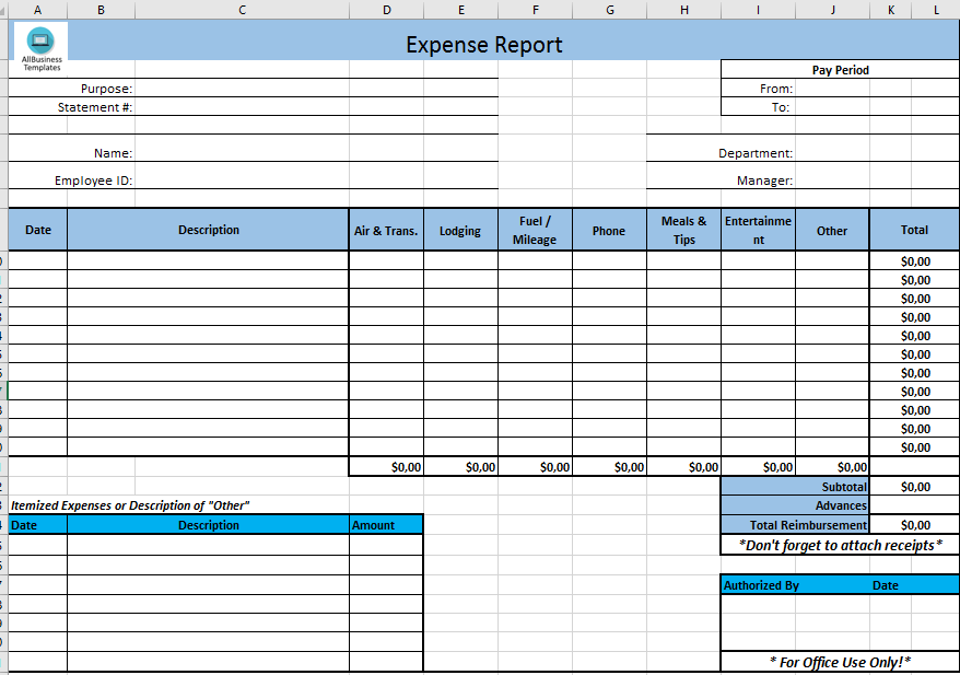 Sample of Employee Expense Report Sheet To HR Template