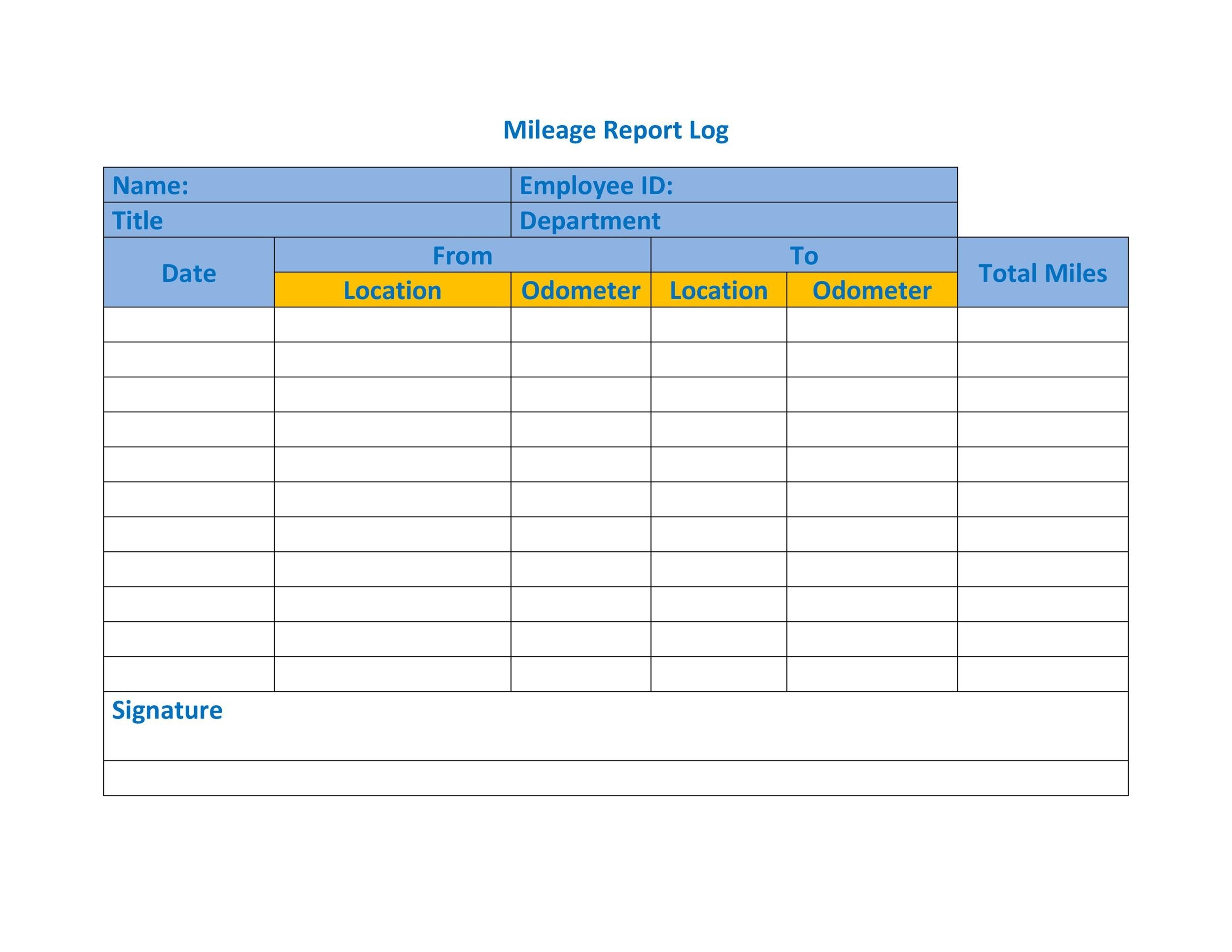 Sample of Employee Office Car Mileage Report Sheet Template