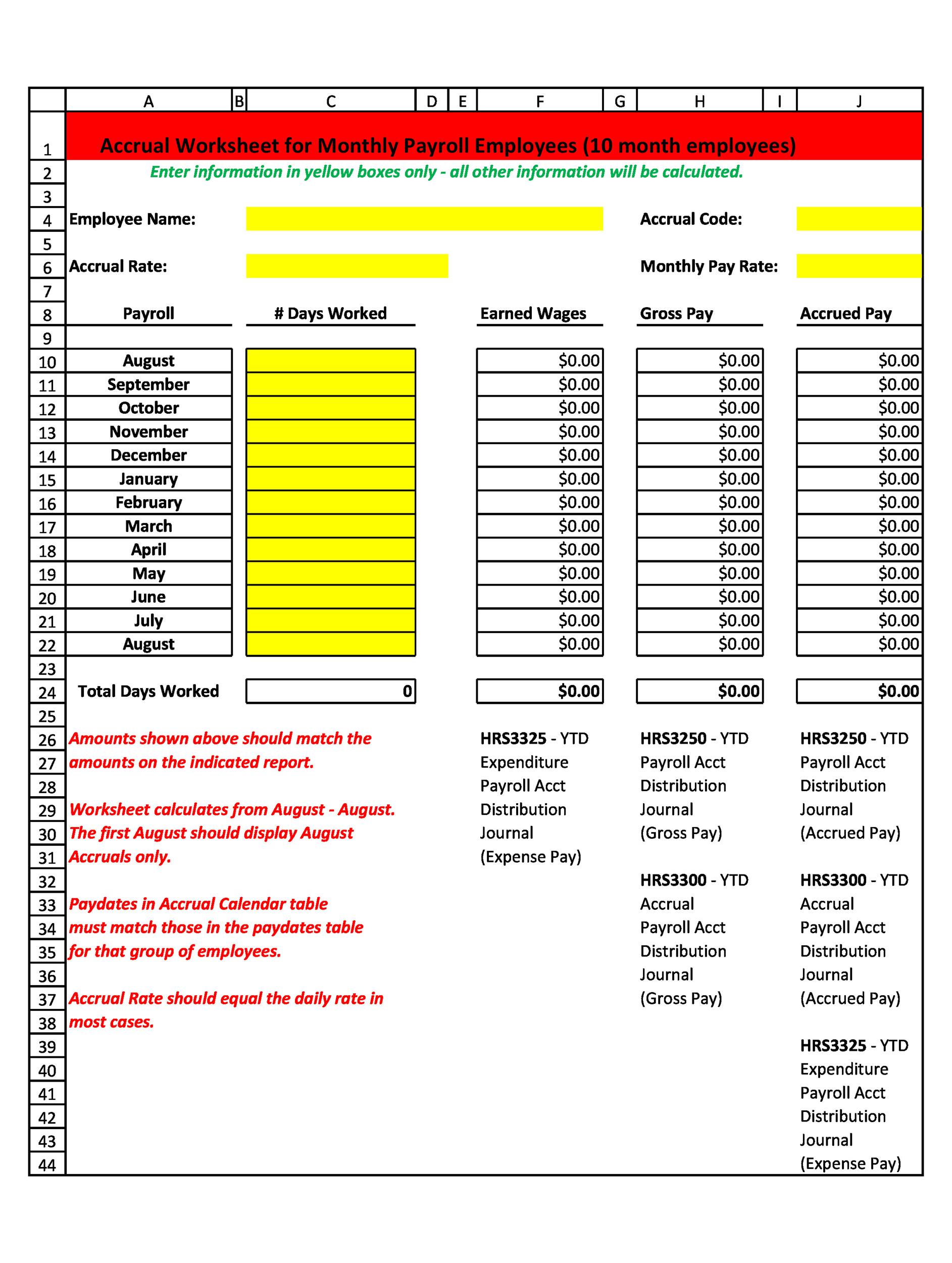 Sample of Employee Salary Calculation Sheet Template