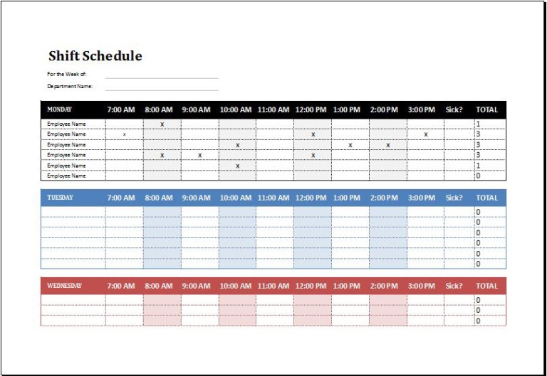 Sample of Employee Shift Change Record Sheet Template