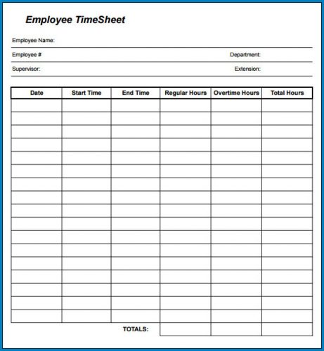 √ Free Printable Employee Time Sheet Form